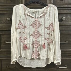 Lucky Brand cold shoulder long sleeve bohemian blouse